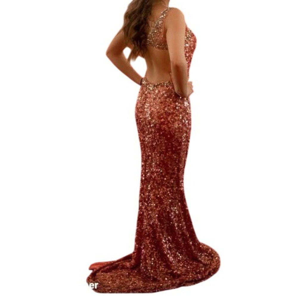 Mari Lee Sequin Open Back Prom Dress Evening Gown Formal Party Maxi - Picture 2 of 16
